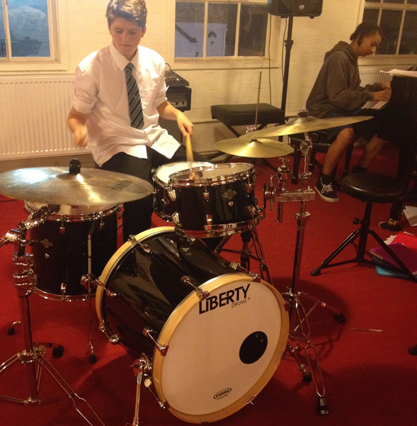 Wilf playing the new Liberty Drums kit
