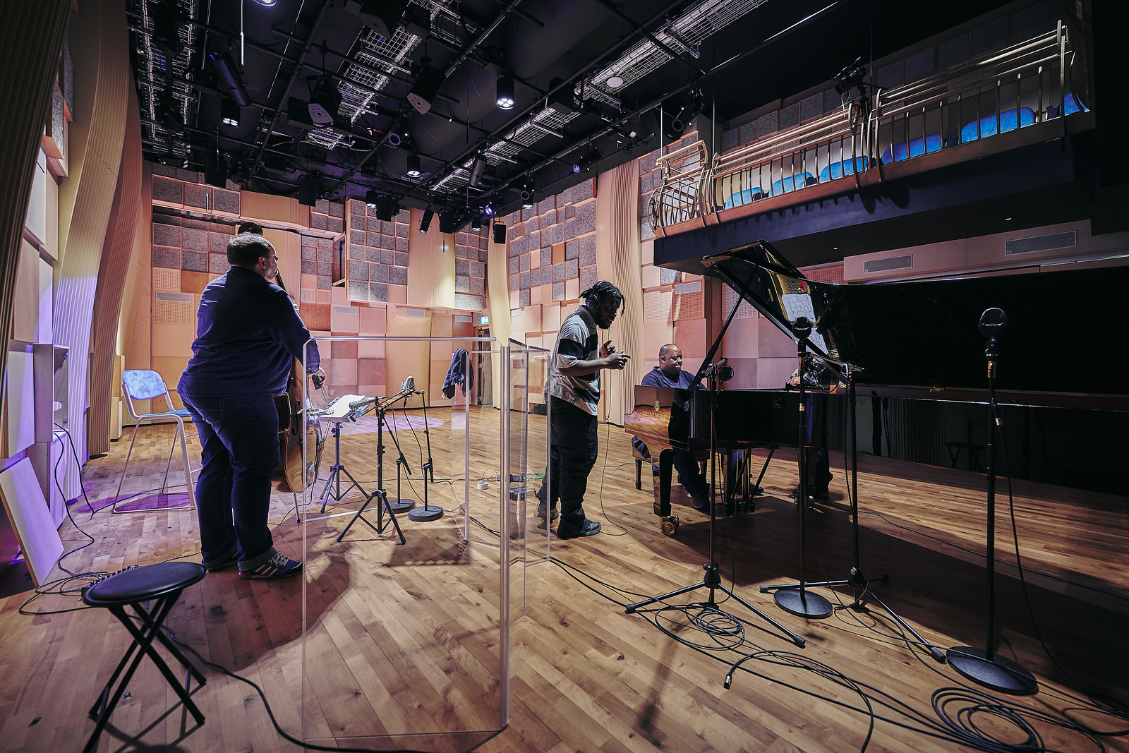 Musicians and engineers in the concert hall