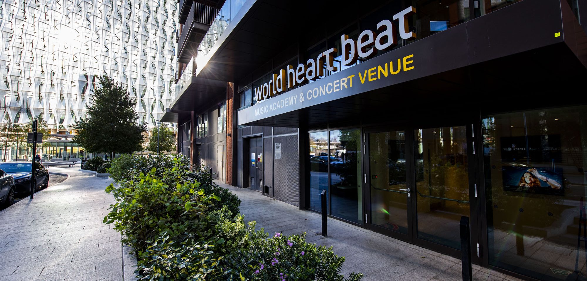 world heart beat academy and convert hall with american embassy in the background