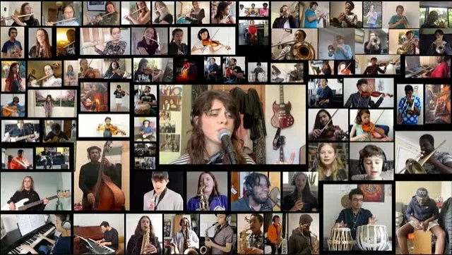 Webcam shots of performers of an at home, lockdown, performance